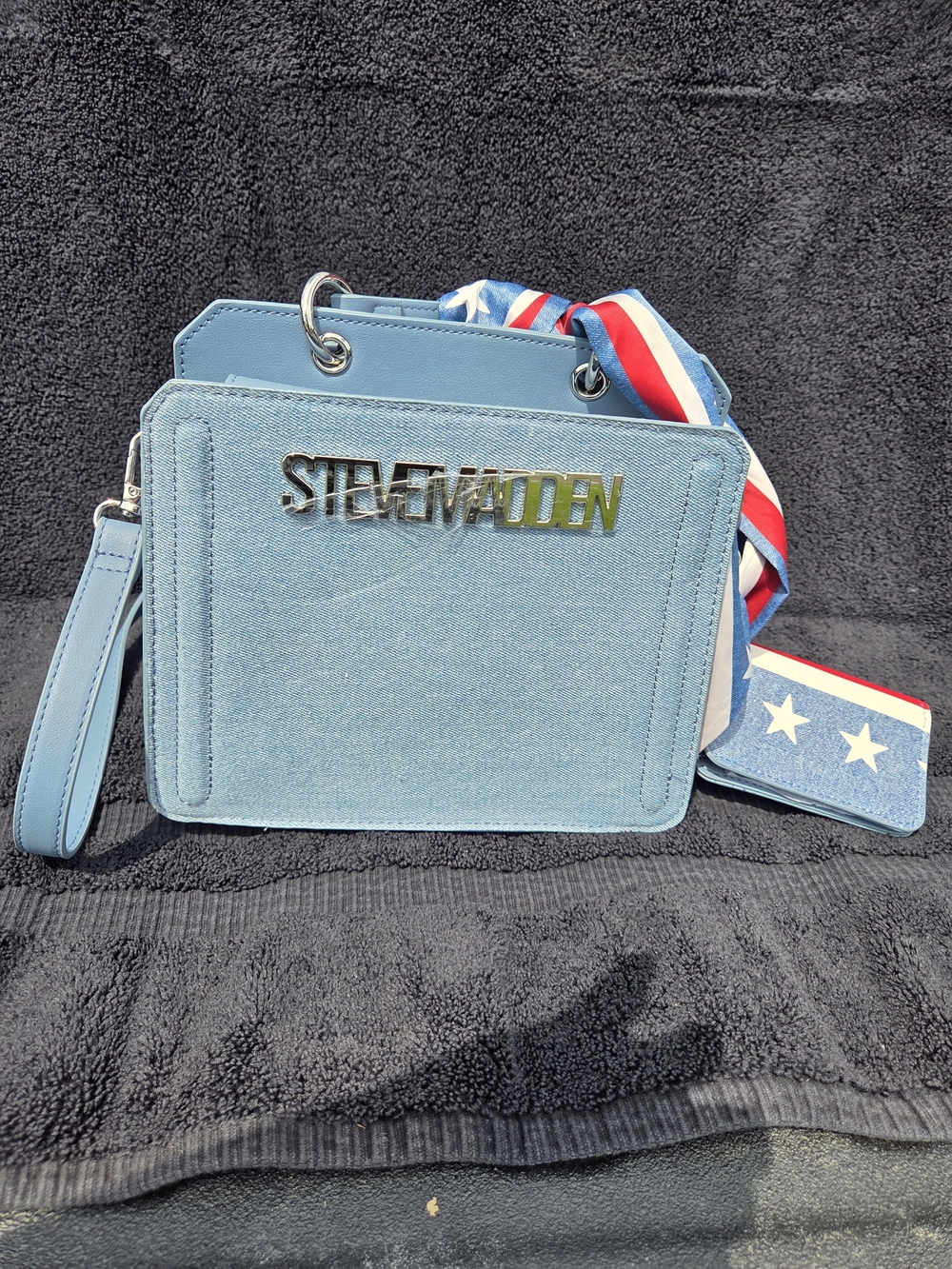 Steve Madden Denim Blue Crossbody with Patriotic Strap